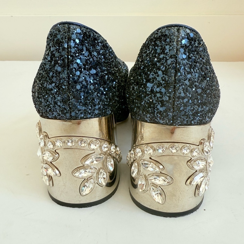 Miu Miu Midnight Blue Glitter Rhinestone embellished Mary Jane Pumps EU 38.5 - Picture 8 of 11